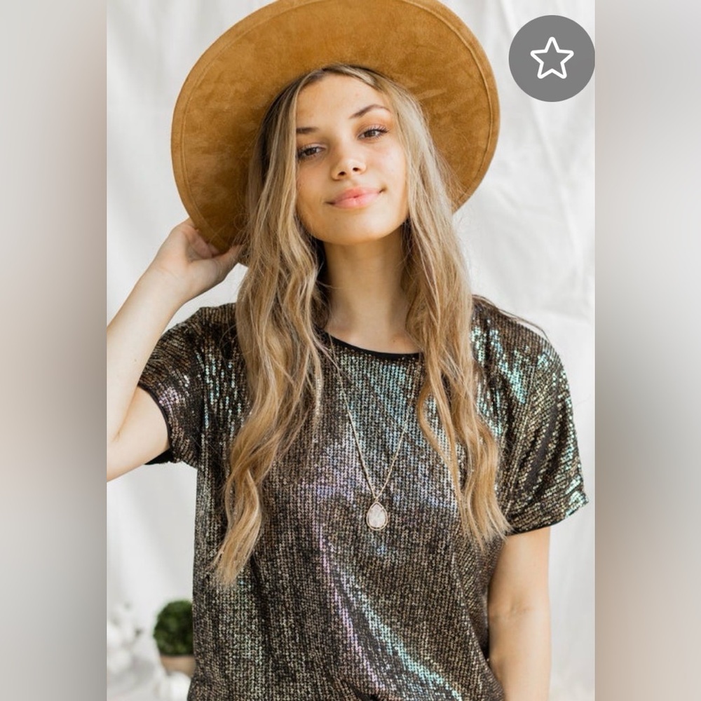 Entro Black with Gold Sequins Statement Blouse Size M